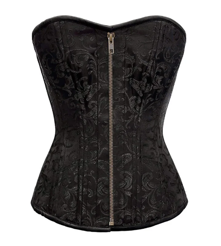 Corset in pale aqua-Black Brocade Spiral Steel Boned Corset For Waist Training Bustier Overbust Top