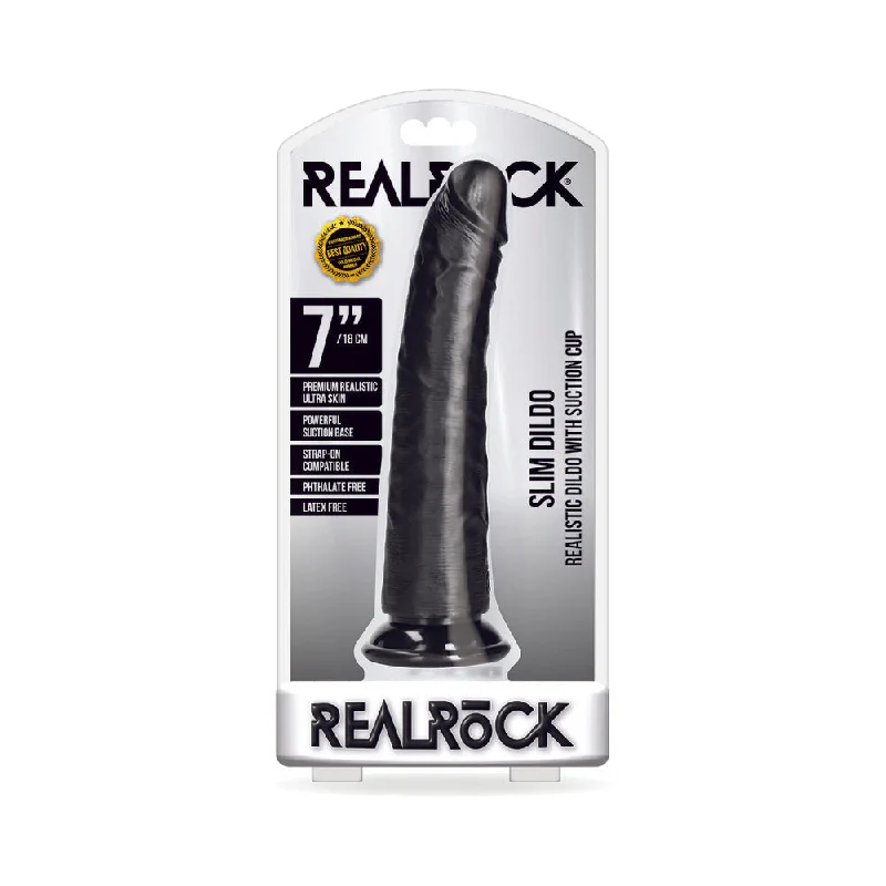 kinetic-charge-dildo-Realrock Slim Realistic Dildo With Suction Cup 7 In. Chocolate