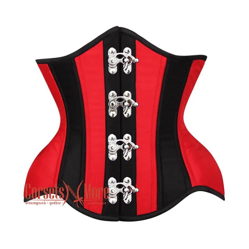 Corset top with velvet overlay-Plus Size Red And Black Satin Burlesque Waist Training Underbust Corset