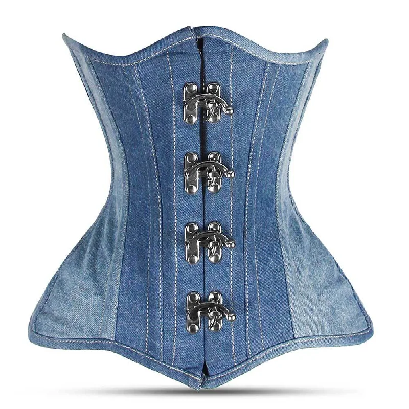 Corset in soft silver-Plus size denim corset top -  Under Bust Corset