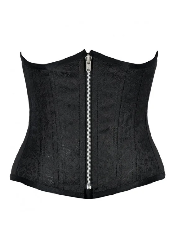 Corset in bold violet-Black Brocade Front Zipper Double Bone Underbust Corset Steampunk Costume Top