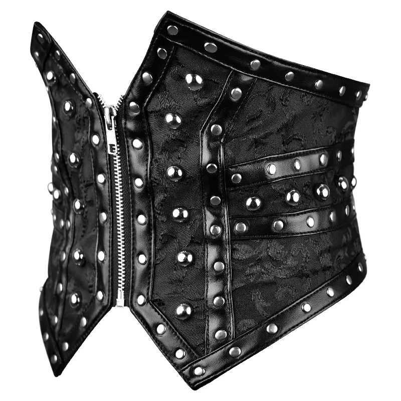 Corset with floral inserts-Black Corset Belt with Front Zipper - Waist Trainers