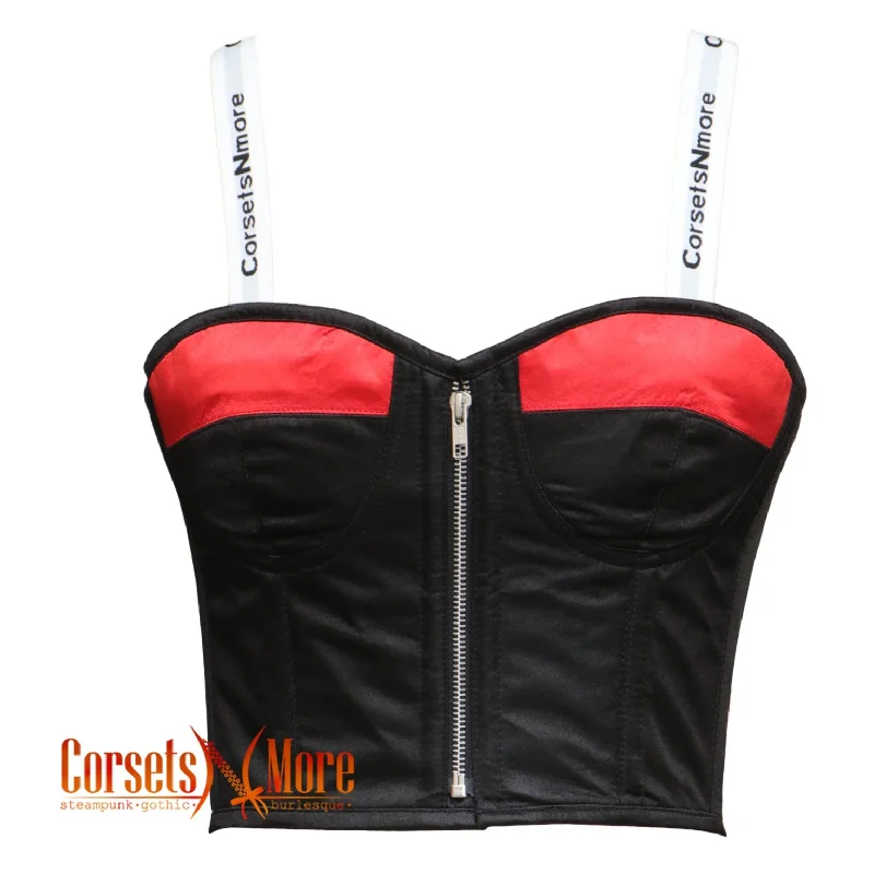 Corset in light violet-Black And Red Satin Gothic Bustier Crop Overbust Corset Top