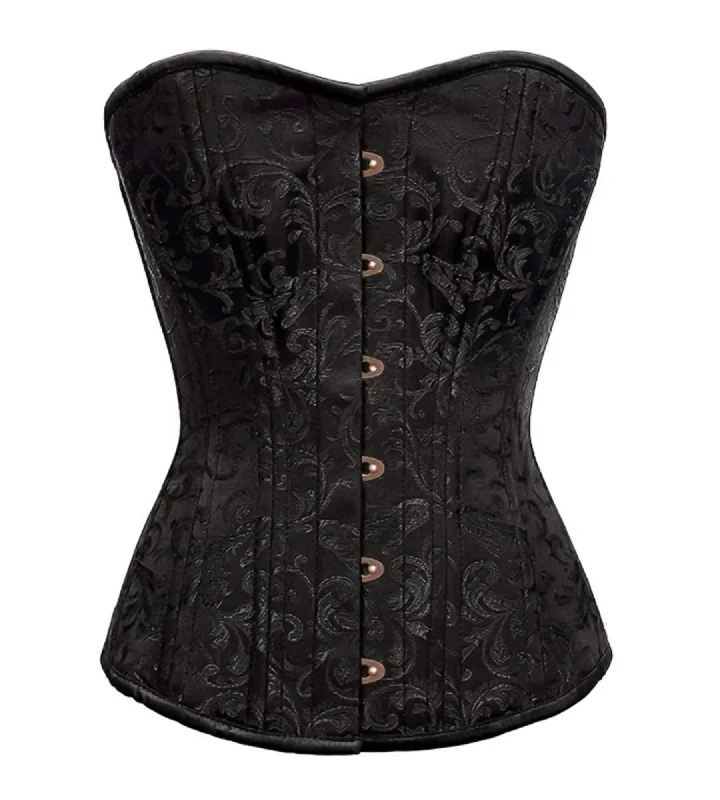 Corset top in soft mauve-Black Brocade Spiral Steel Boned Corset Waist Training Bustier Overbust Top