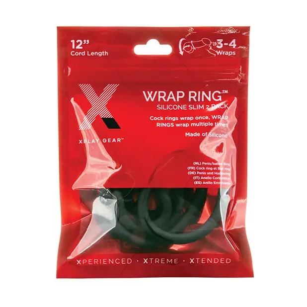 cock ring loud cheer-Xplay Gear Silicone 12" Slim Wrap Ring - Black Pack Of 2