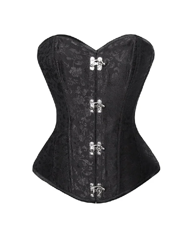 Corset for refined fit-Black Brocade Steampunk Overbust Corset Waist Training