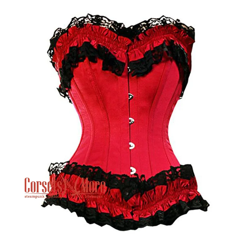 Corset top in soft violet-Red Satin With Net Frill Gothic Overbust Corset