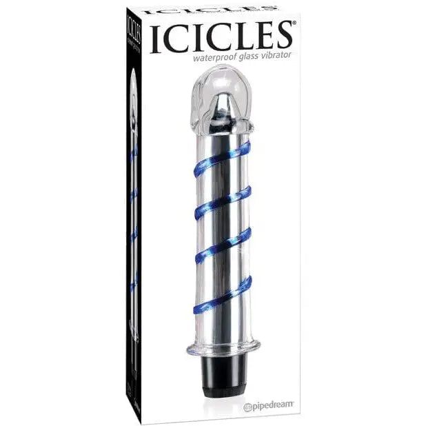 Vibrator silent delivery-Icicles No. 20 Hand Blown Glass Vibrator Waterproof - Clear W/blue Swirls