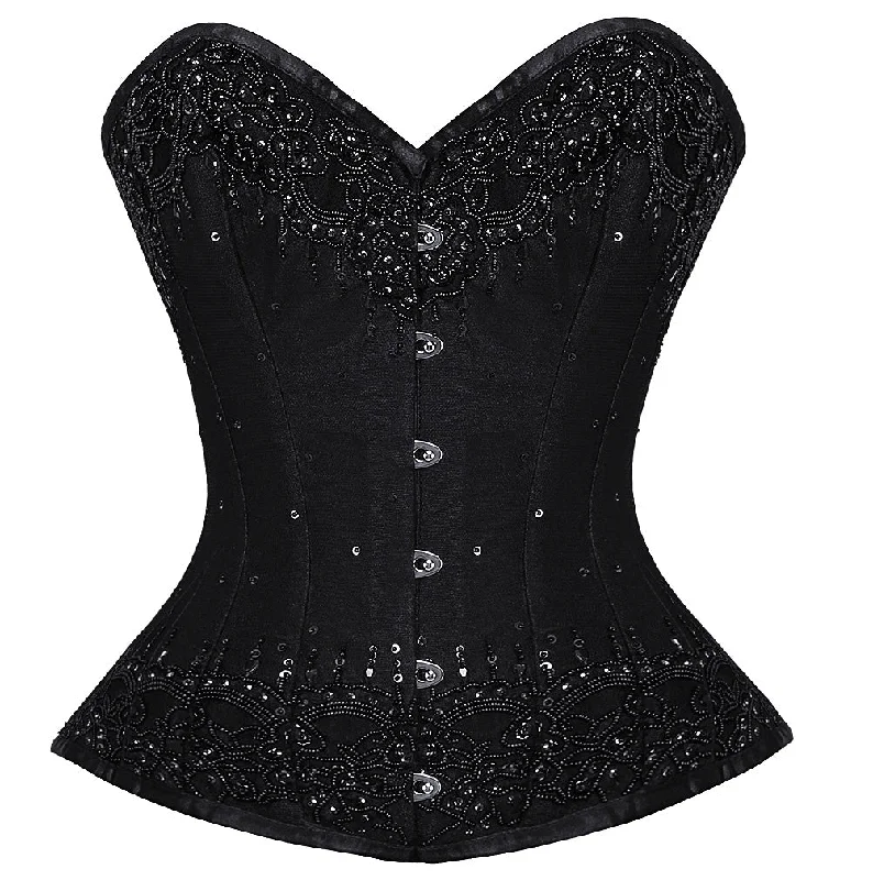 Corset top with split back-Black Handmade Sequins Gothic Burlesque Bustier Waist Training Overbust Corset Top