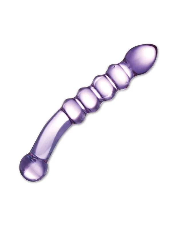 BDSM toy whip looks-Glas Purple Rain Ribbed Glass Dildo