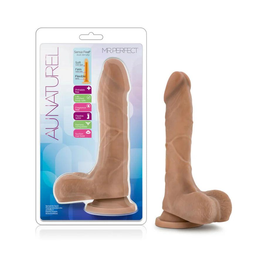 misty-dildo-Blush Au Naturel Mister Perfect 8.5 in. Posable Dual Density Dildo with Balls & Suction Cup