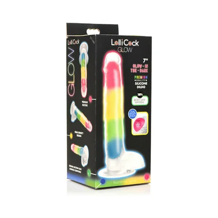 pebbled-dildo-Lollicock 7" Glow In The Dark Rainbow Silicone Dildo With Balls