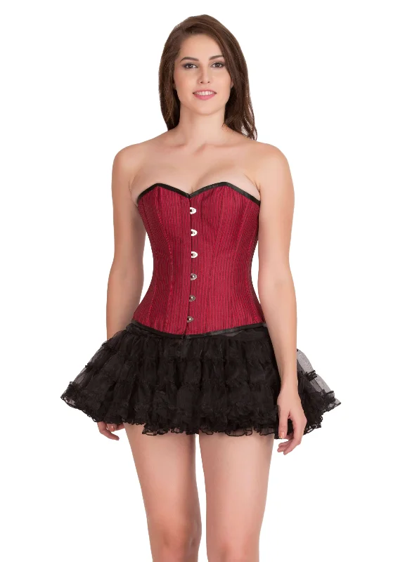 Corset dress with sheer train-Red Cotton Black Satin Piping Gothic Corset Burlesque Bustier Waist Training Overbust Top