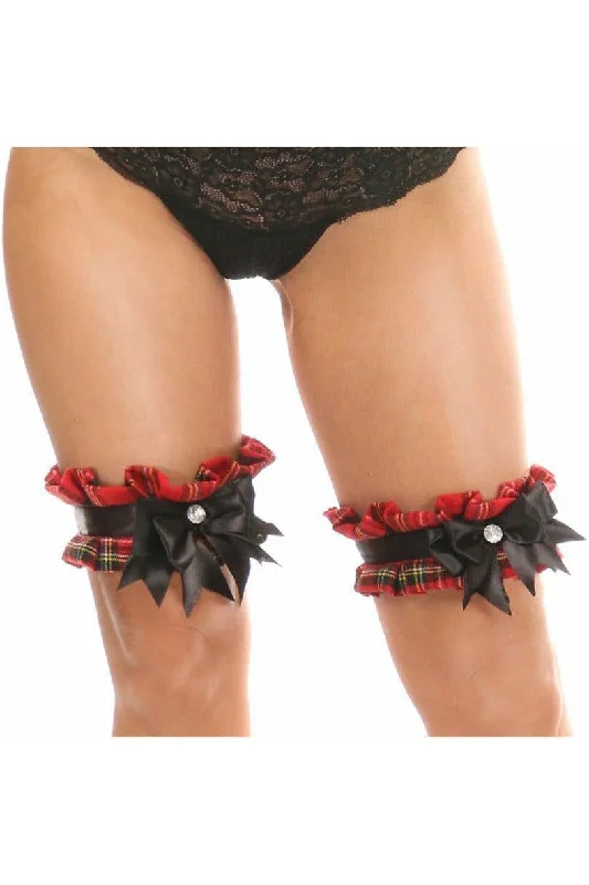 High-end sex toy lines-Kitten Collection Red Plaid Leg Garters (Set of 2)