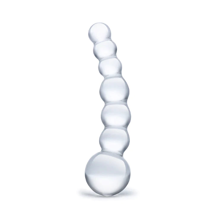 BDSM toy restraint ideas-Glas 5" Curved Glass Beaded Dildo