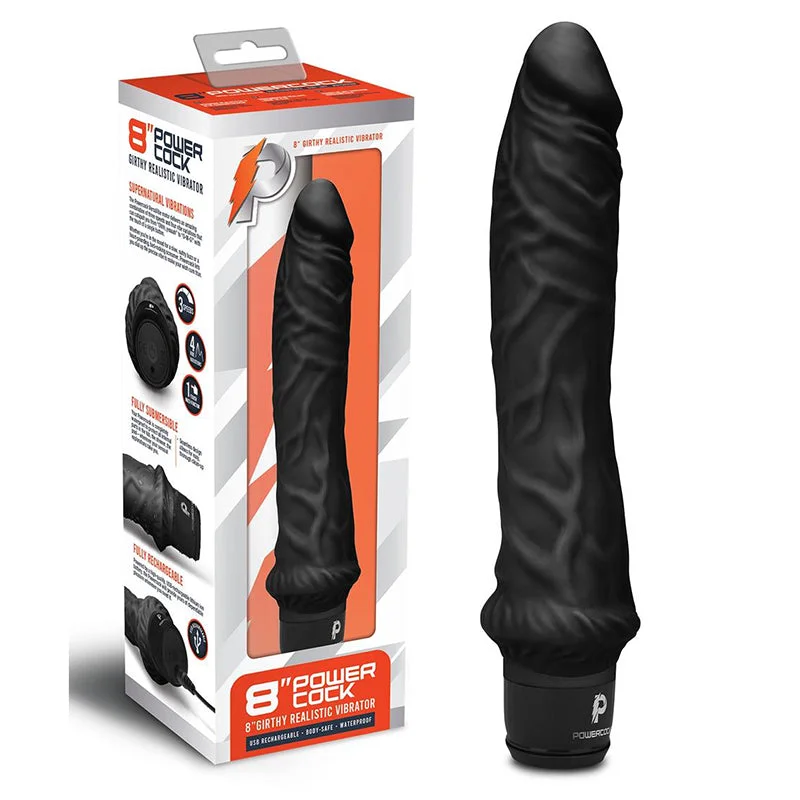 Vibrator calm material-Powercock 8" Girthy Realistic Vibrator - Dark