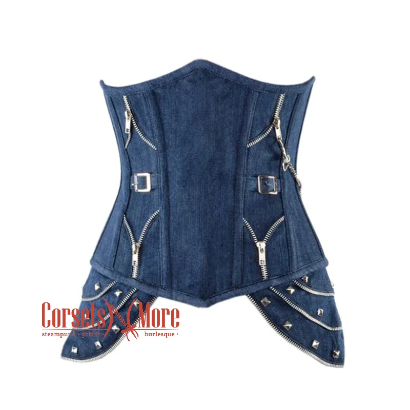 Corset in rich teal-Plus Size  Blue Denim Gothic Heavy Duty Front Closed Steampunk Waist Training Underbust Corset