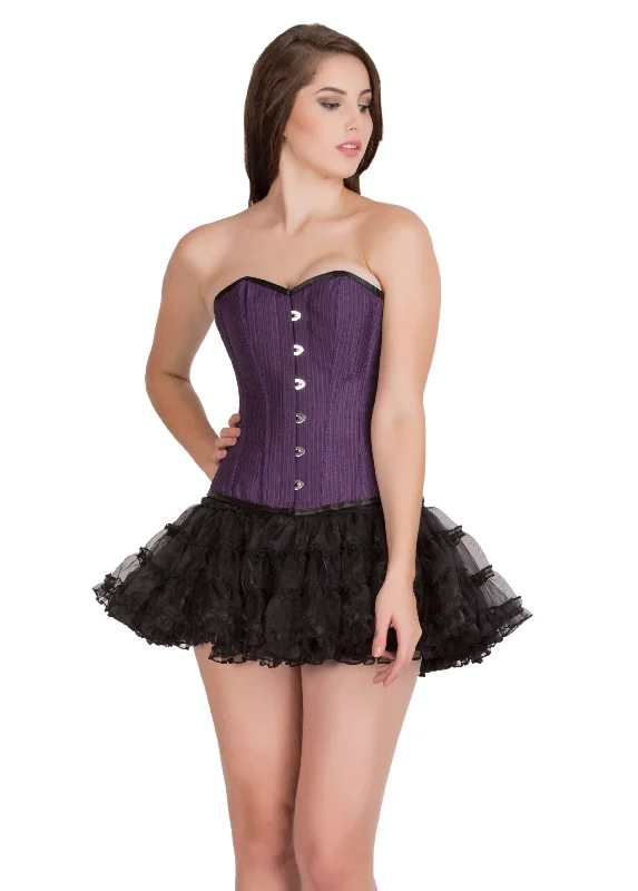 Corset top in muted rose-Purple Cotton Black Satin Piping Gothic Corset Burlesque Bustier Waist Training Overbust Top