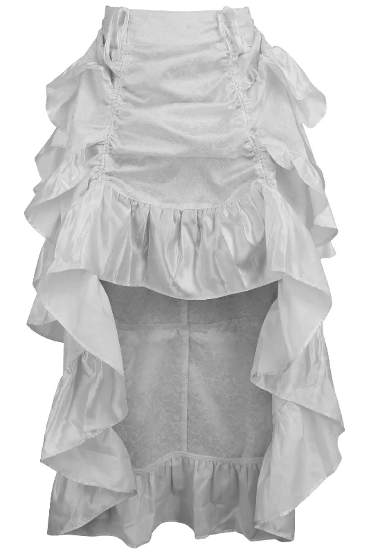 Sex toys with sharp tips-White Brocade Adjustable High Low Bustle Skirt