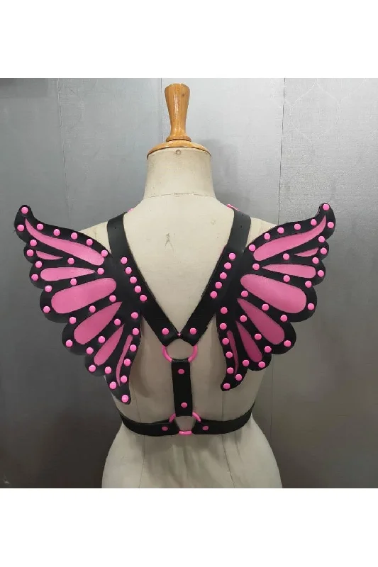 Premium clit pulse vibes-Faux Leather Pink Butterfly Wing Harness