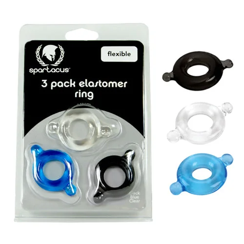 cock ring gizmo-Spartacus Elastomer Stretch to Fit Flexible Cock Rings 3 Pack Blue Black Clear