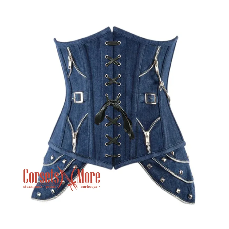 Corset top in soft coral-Plus Size  Blue Denim Gothic Heavy Duty Lace Design Steampunk Waist Training Underbust Corset