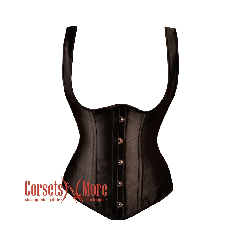 Corset in deep silver-Black Satin Halter Neck Design Underbust Corset Gothic Costume Bustier Top