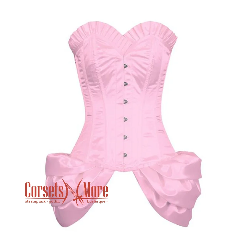 Corset dress in rich taupe-Baby Pink Satin Frill  With Front Silver Busk Overbust Corset