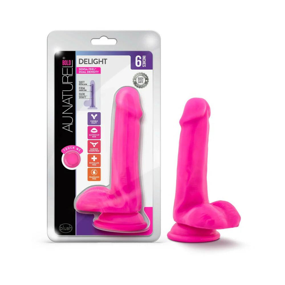 clip-ready-dildo-Blush Au Naturel Bold Delight 6 in. Posable Dual Density Dildo with Balls & Suction Cup