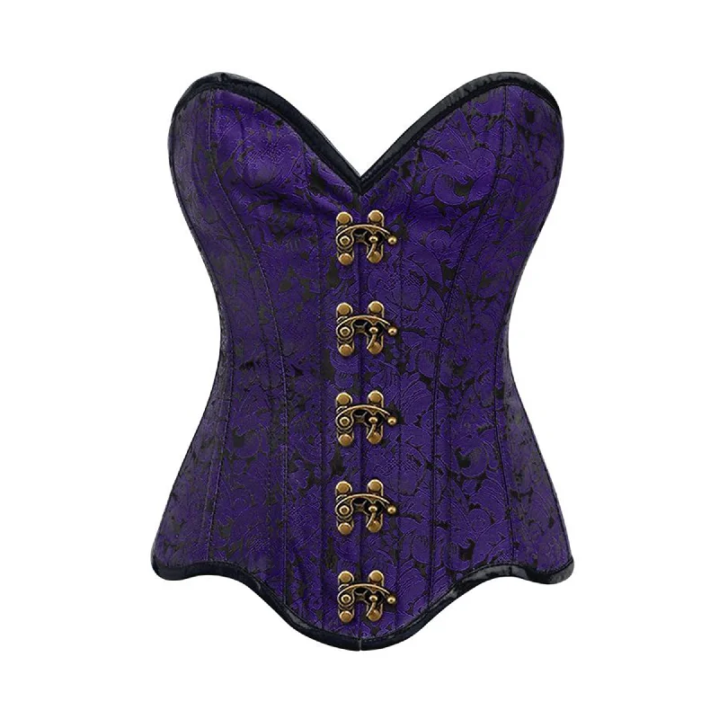 Corset dress with lace skirt-Purple Brocade Gothic With Front Antique Clasps Overbust Corset