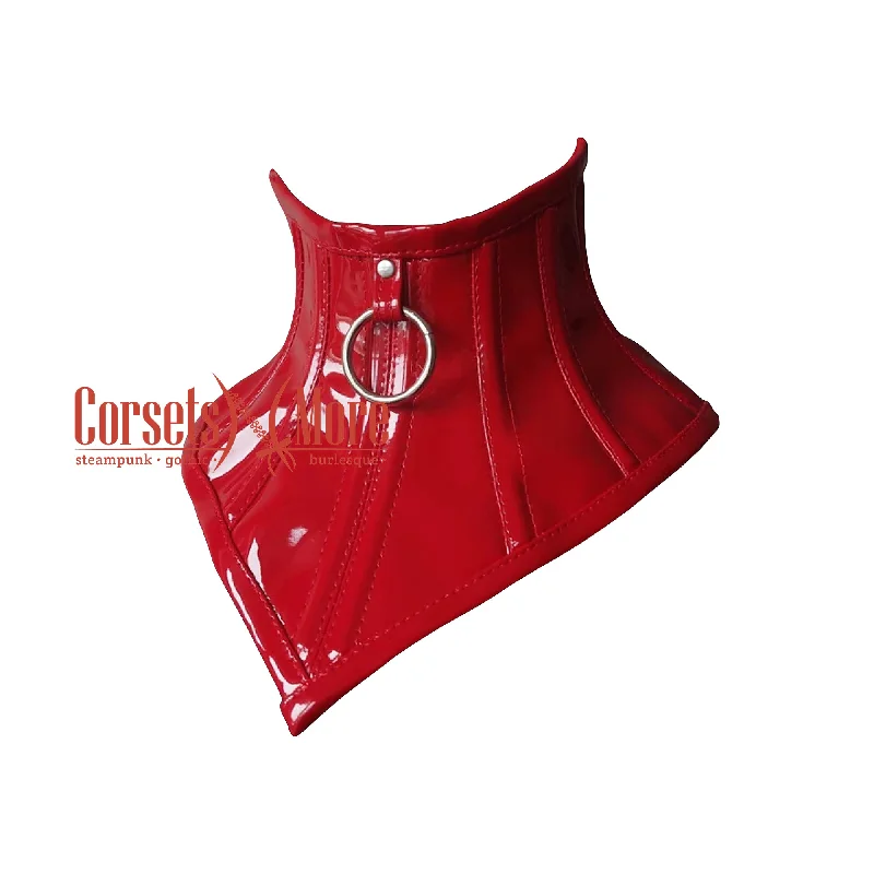 Corset dress with sheer train-Red PVC Leather Gothic Neck Corset Posture Collar, Leather Neck Posture Collar For Unisex Cervical Neck Collar