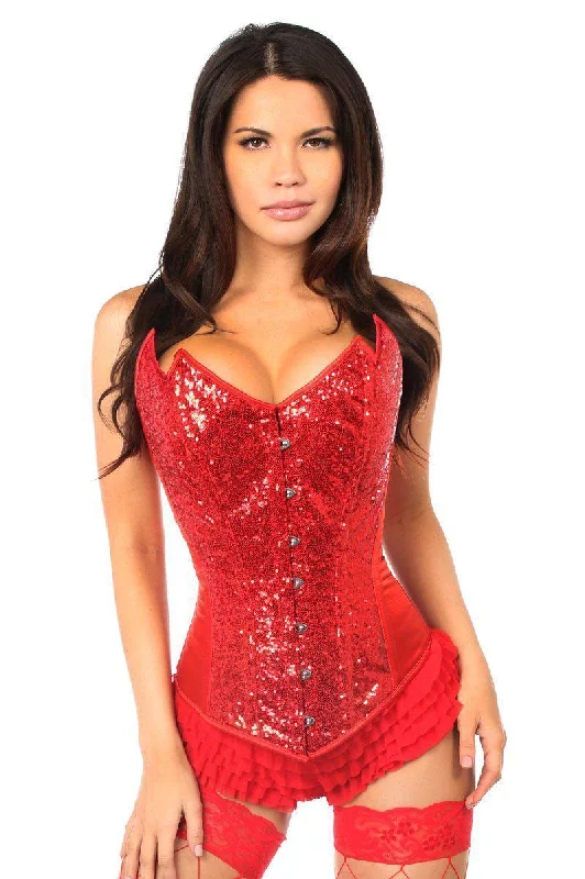 Sex toys for playful duos-Top Drawer Red Sequin Pointed Top Steel Boned Corset