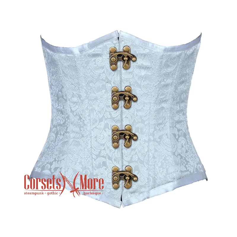 Corset dress with ruffled skirt-Baby Blue Brocade Antique Gothic Burlesque Waist Training Underbust Corset Bustier Top