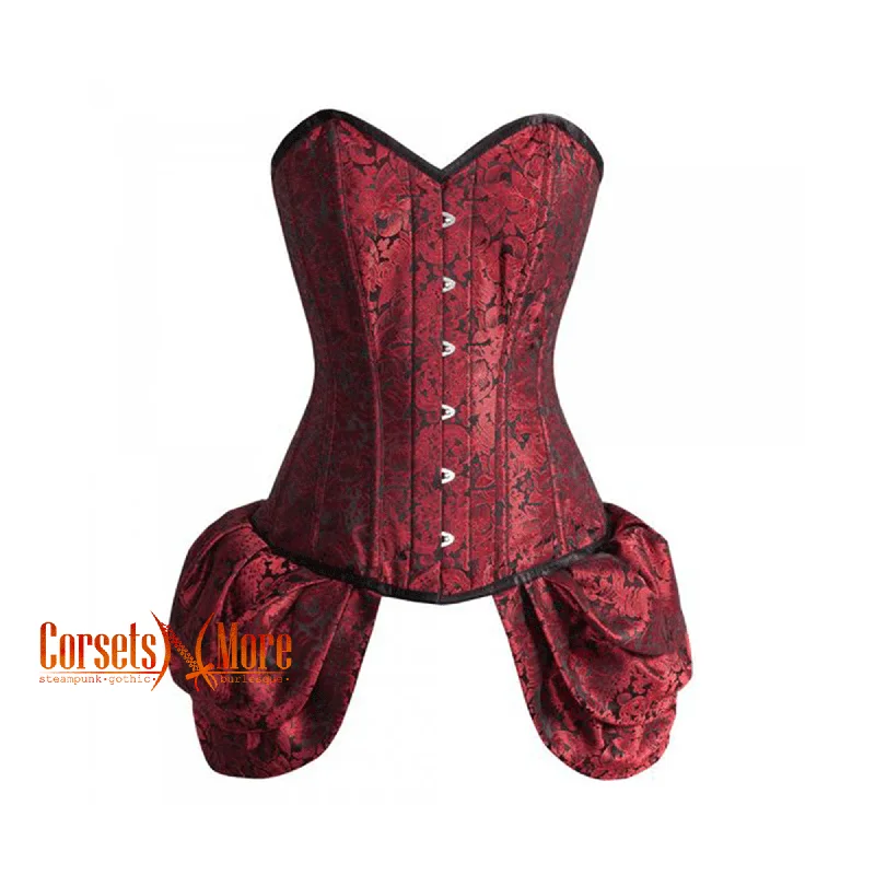 Corset in pale silver-Plus Size Red And Black Brocade With Side Bounce  Burlesque Overbust Gothic Corset