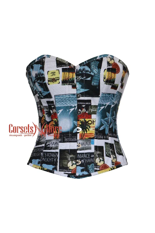 Corset with satin overlay-Soleil Corset Printed Beach Cotton Summe Plus Size Overbust Corset