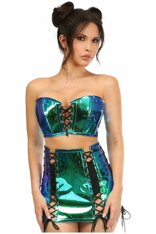 Rechargeable slim vibes-Lavish 2 PC Blue/Teal Holo Bustier & Skirt Set