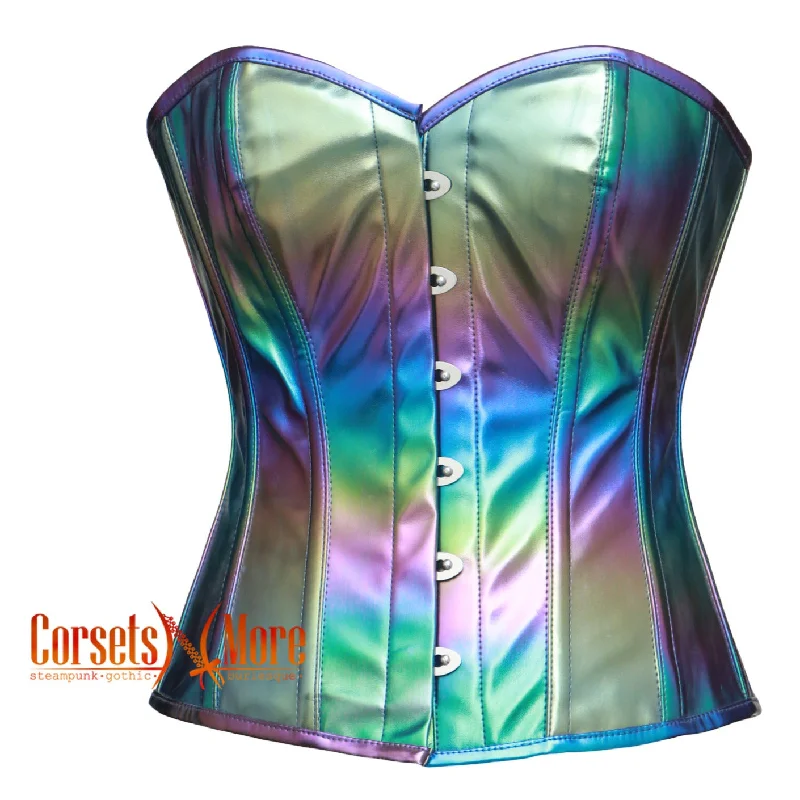 Corset in muted blush-Rainbow Leather gothic Overbust Sparkle Corset Top Bustier Costume