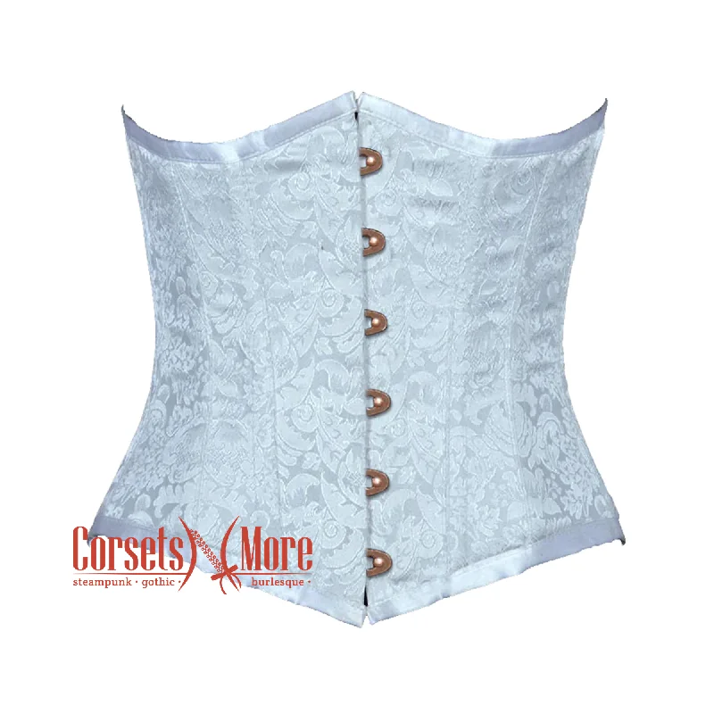 Corset dress with ruffled hem-Baby Blue Brocade Gothic Burlesque Waist Training Underbust Corset Bustier Top