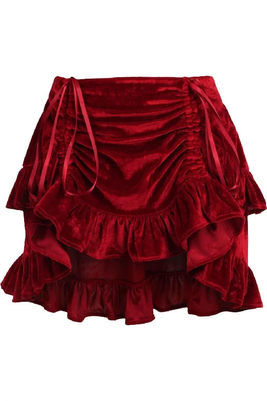 Rechargeable slim toys-Dark Red Velvet Ruched Bustle Skirt