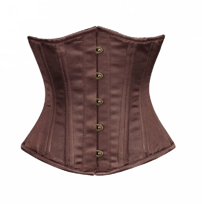 Corset dress for winter gala-Plus Size Brown Satin Double Bone Burlesque Costume Underbust Corset