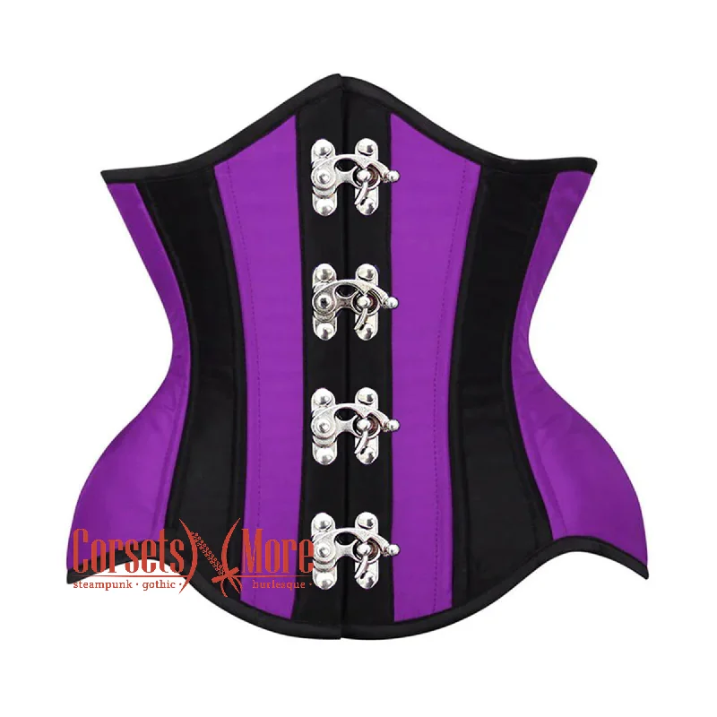 Corset dress in muted gold-Plus Size  Purple And Black Satin Burlesque Waist Training Underbust Corset