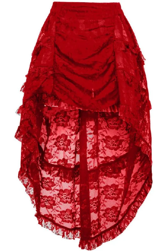 Rechargeable anal air vibes-Red Lace Ruched Front High Low Lace Skirt