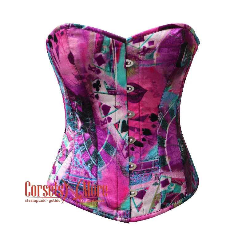 Corset dress for winter grace-Purple Printed Satin Gothic Waist Training Costume Overbust Corset