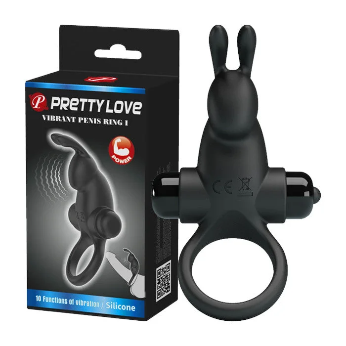 cock ring budget king-Pretty Love – Silicone 10 Function Vibrating Rabbit Cock Ring (Black)