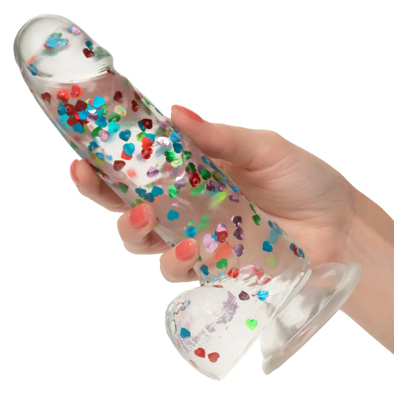 raised-vein-dildo-I Love Dick Heart Shaped Confetti 8 Inch Dildo