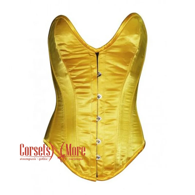 Corset for delicate lines-Yellow Satin With Front Silver Busk Overbust Corset