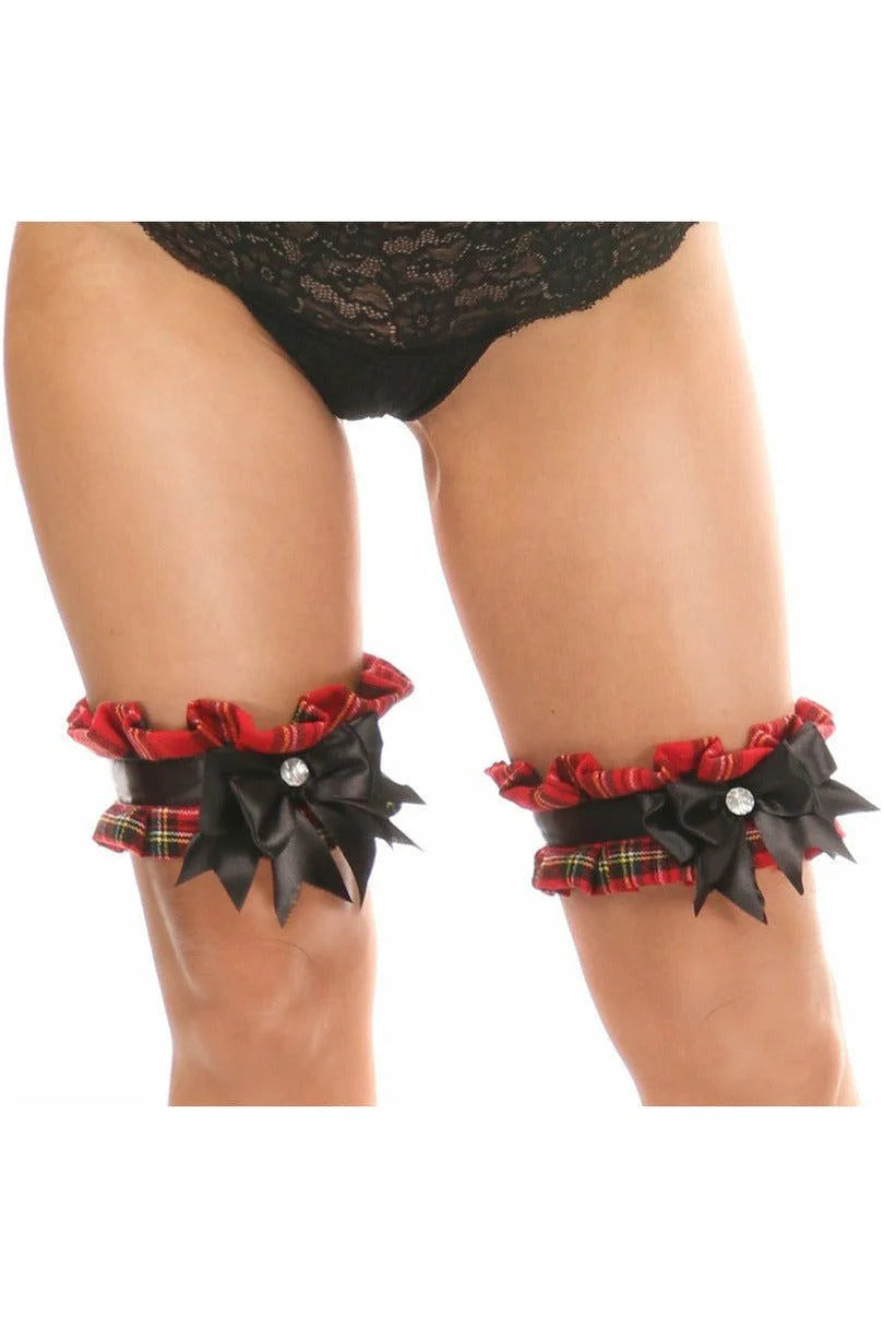 Vibrating wands with air-Kitten School Girl Plaid Leg Garters 3/4X