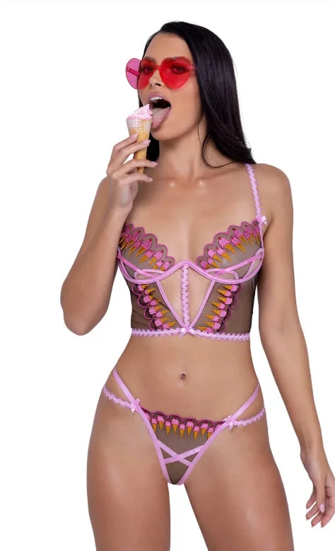 Sex toys with fine waves-Strawberry Sherbet Peek-A-Boo Bustier Set