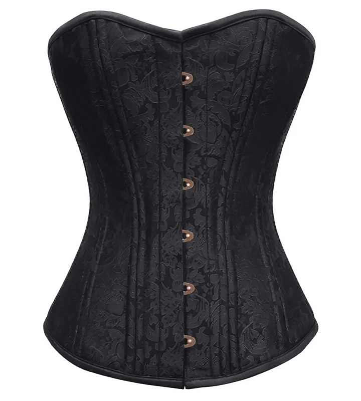 Corset top in vibrant orange-Black Brocade Spiral Steel Boned Corset Antique Busk Waist Training Overbust Top