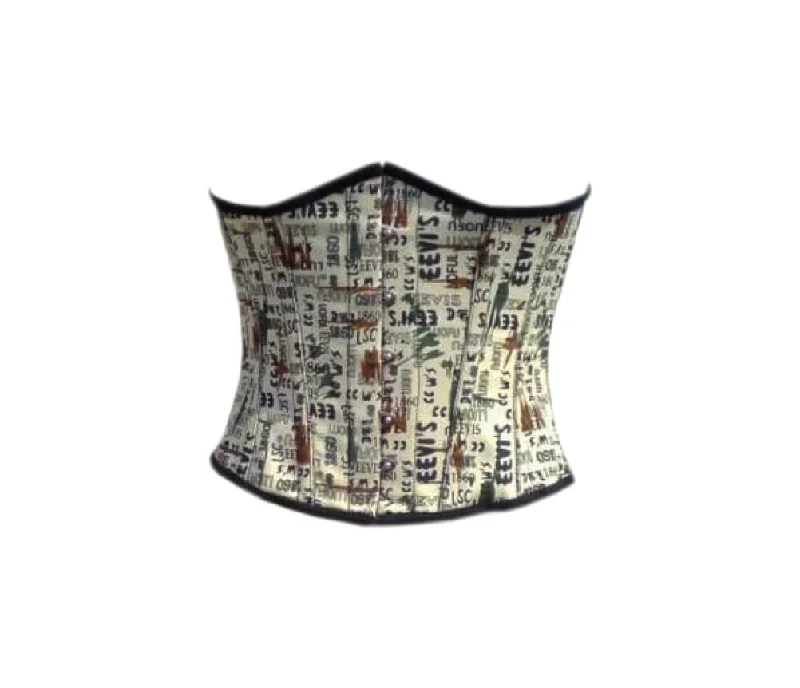 Corset with satin hem-Newspaper Print Cotton Waist Training Underbust Corset Bustier Top